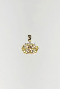 Tri-Color Fifteen Year Crown Pendant (14K)