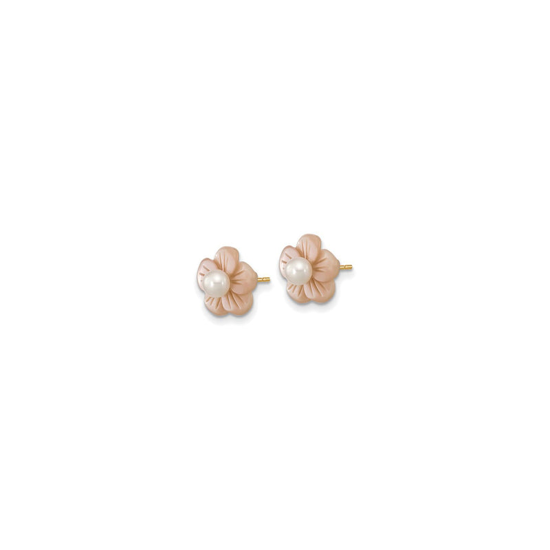 Pink Mother of Pearl Flower Stud Earrings (14K) side - Popular Jewelry - New York
