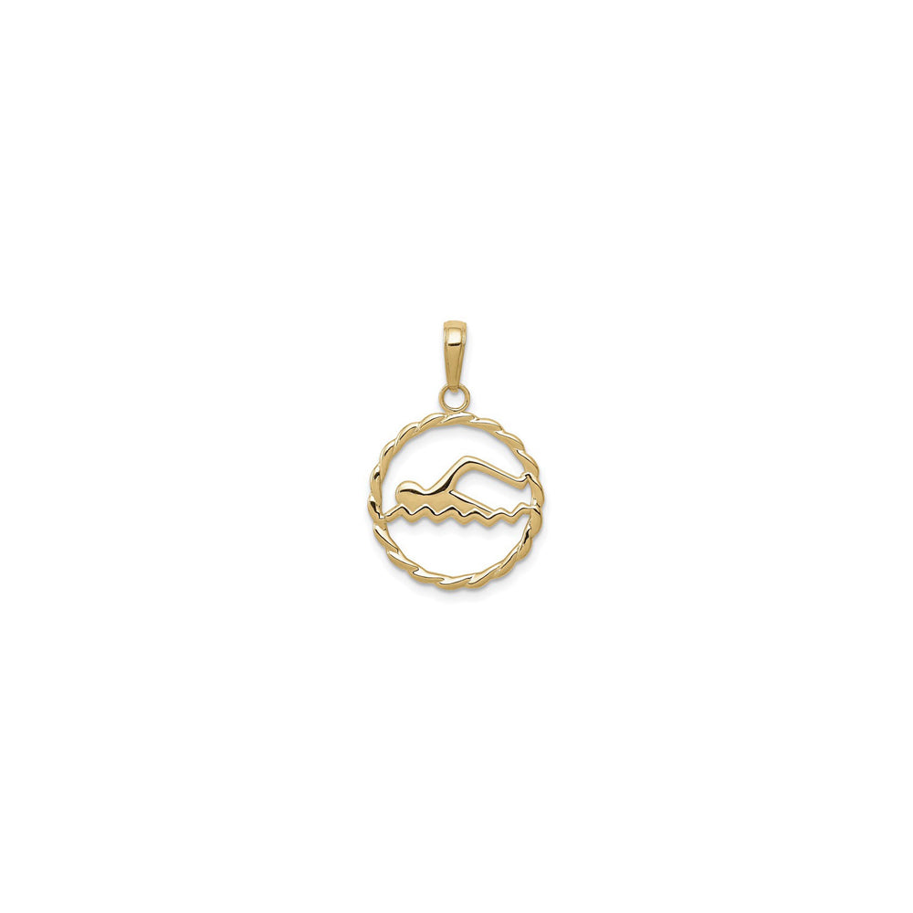 Swimmer Figure Round Pendant (14K) front - Popular Jewelry - New York