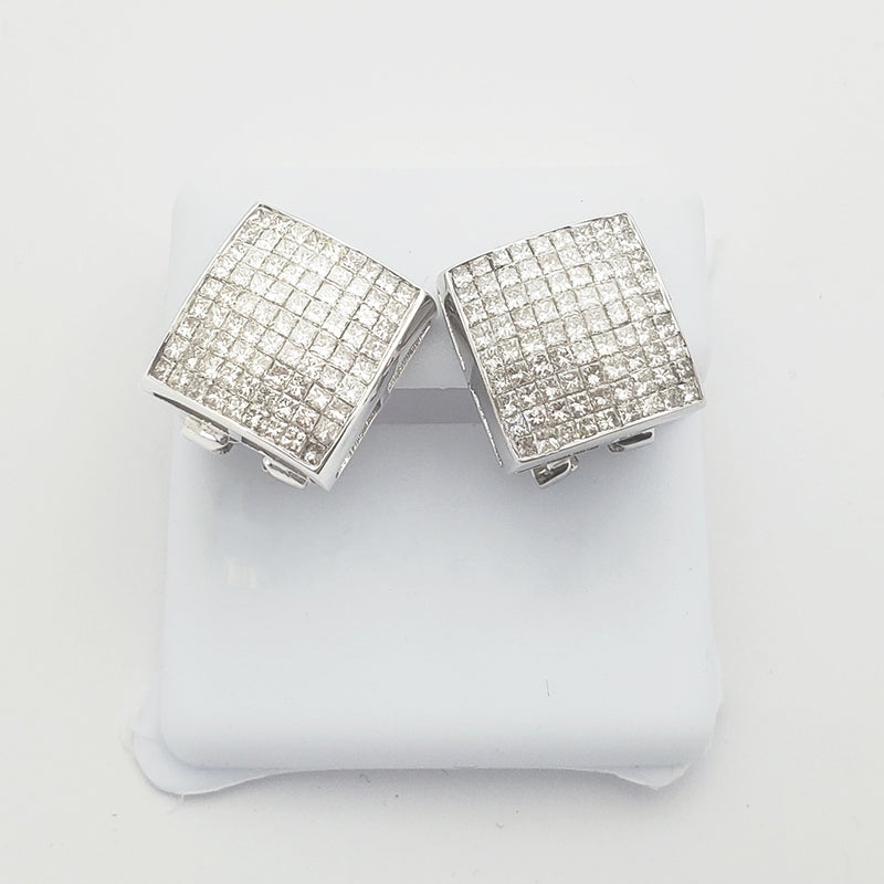 Invisible-Set Diamond Concave Square Earrings (14K)