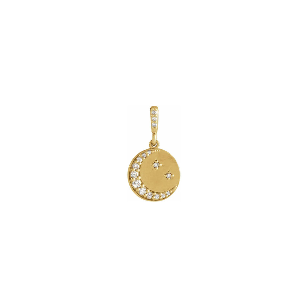 Diamond Crescent Moon and Stars Disc Pendant yellow (14K) front - Popular Jewelry - New York