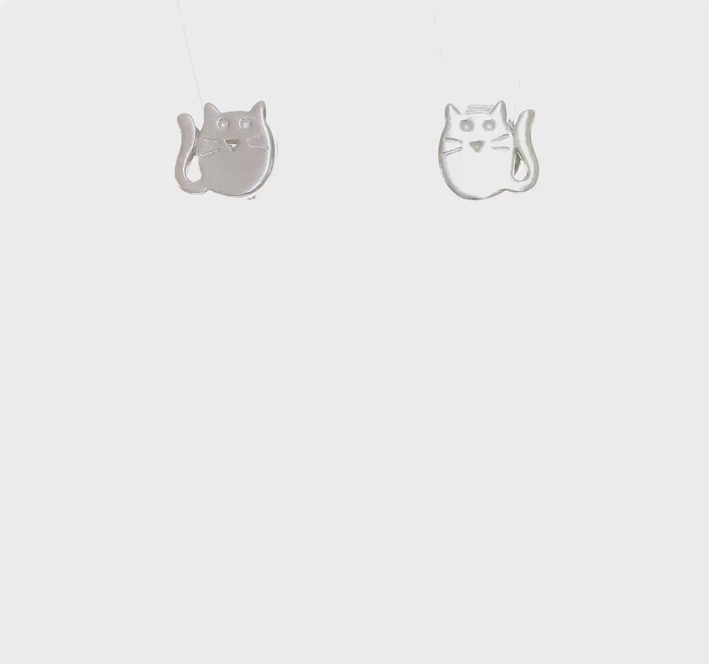 Cartoon Cat Friction Stud Earrings (Silver) 360 - Popular Jewelry - New York