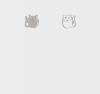 Cartoon Cat Friction Stud Earrings (Silver) 360 - Popular Jewelry - New York