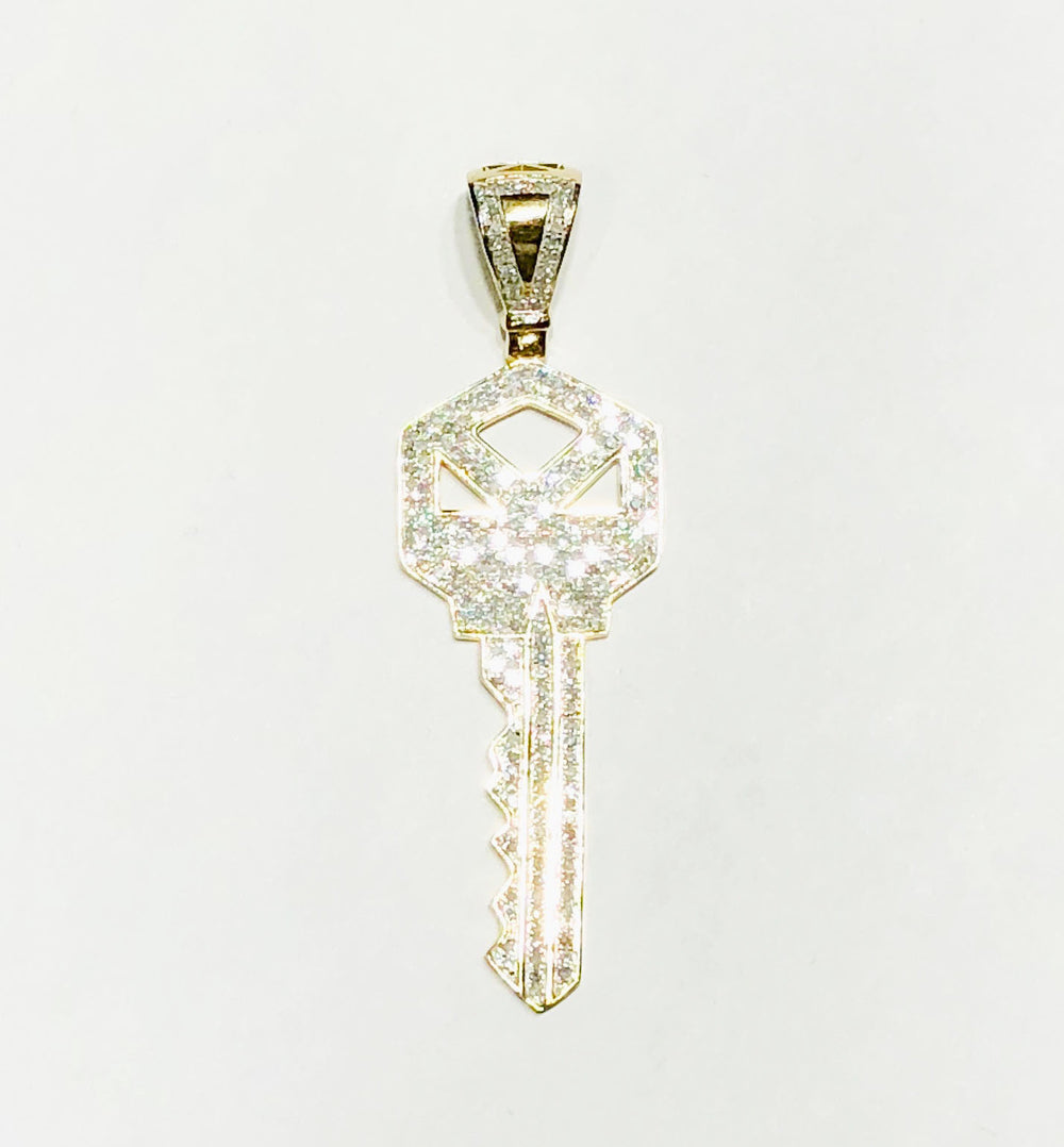Diamond Key Pendant (10K) front view - Popular Jewelry - New York