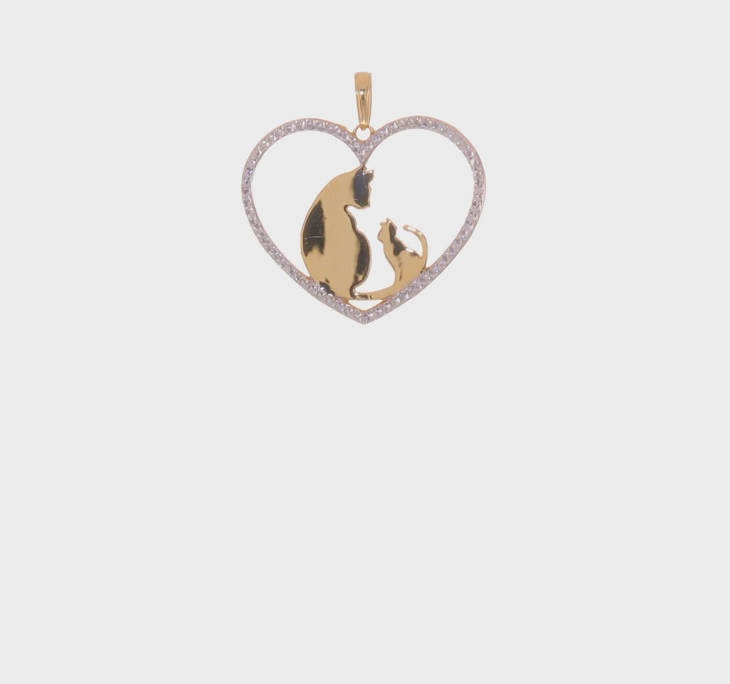 Cat and Kitten Heart Frame Pendant (14K) 360 - Popular Jewelry - New York