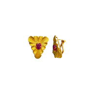 Ruby Crocus Flower Stud Earrings (18K)
