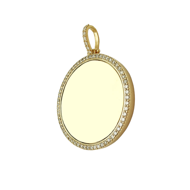 Diamond Solid Round Picture Medallion Pendant (14K) Popular Jewelry New York