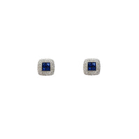 Diamond Square Pave Sapphire Stud Earrings (18K) Popular Jewelry New York