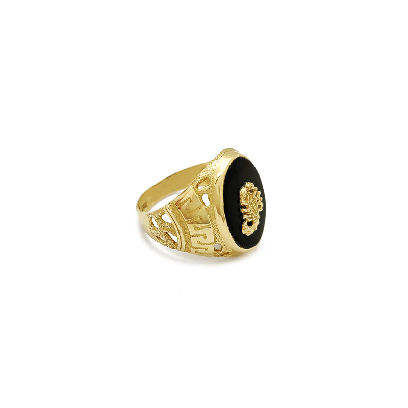 Greek-Key Scorpion Black Onyx Ring (14K) Popular Jewelry New York