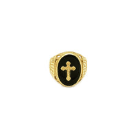Inel onyx cu crucifix cu cheie greacă (14K) Popular Jewelry New York