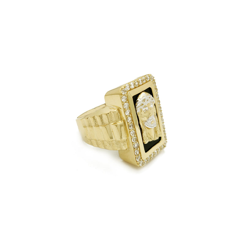 Rectangle Halo Jesus Head Presidential Ring (14K) Popular Jewelry New York