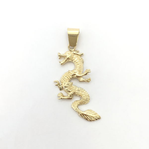 Textured Eastern Dragon Pendant (14K) front - Popular Jewelry - New York