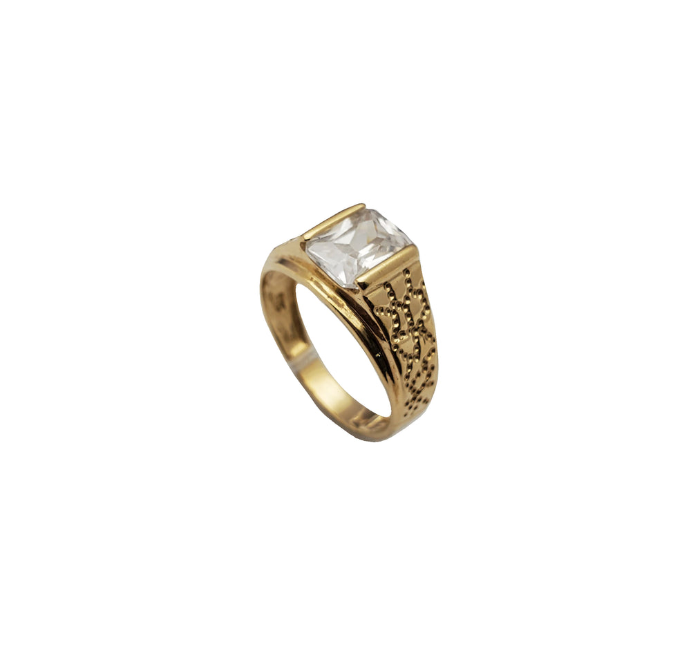 Semi-Bezel CZ Cobbled Band Ring (14K)