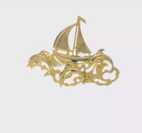 Glossy Sailboat & Dolphins Pendant (14K)