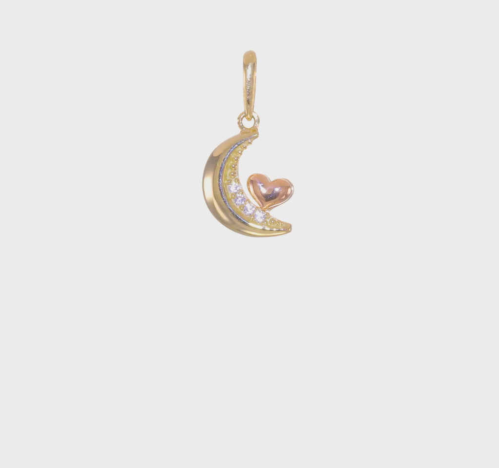 Icy Moon with Heart Pendant (14K) 360 - Popular Jewelry - New York