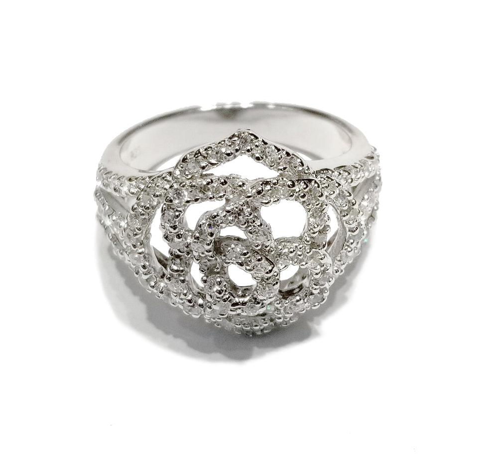 Large Rose Outline CZ Ring (Sterling Silver)