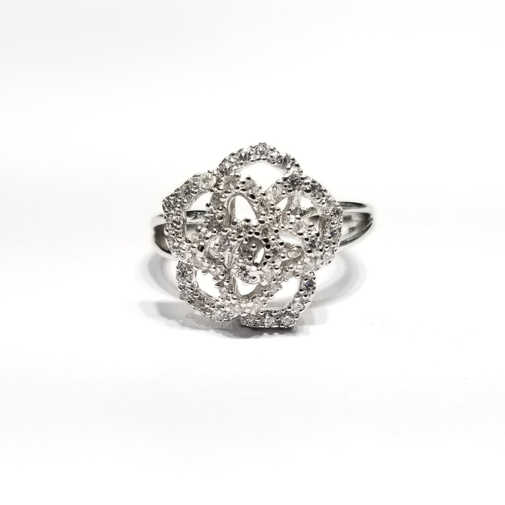 Medium Rose Outline CZ Ring (Sterling Silver)