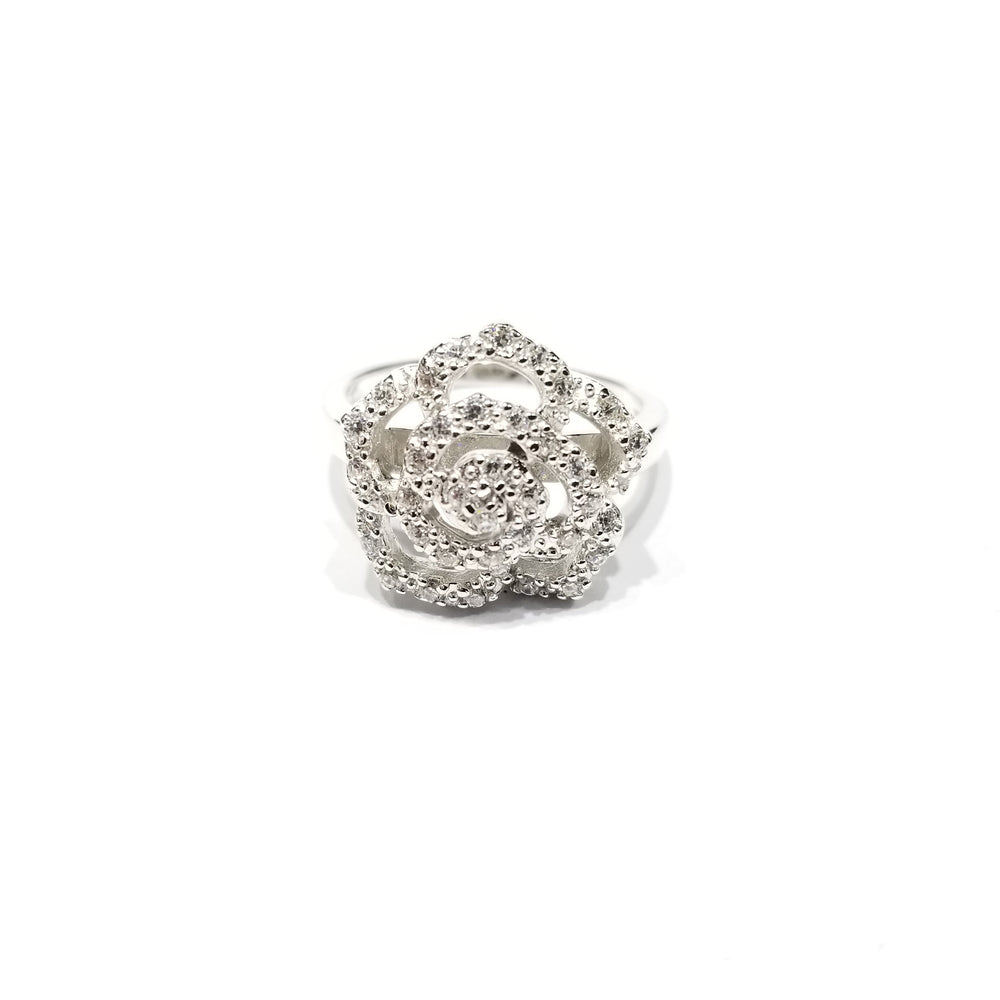 Flower Spiral Outline CZ Ring