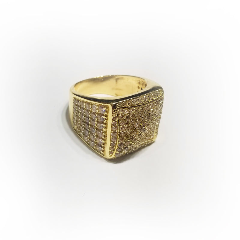 Iced Out Yellow Gold CZ Ring (14K)