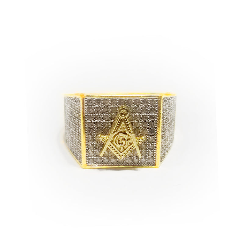 Iced-Out Square Signet Masonic Ring (14K)
