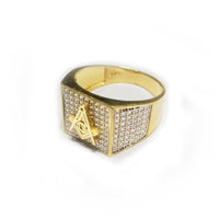 Iced-Out Square Signet Masonic Ring (14K)