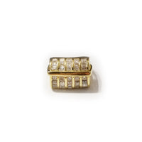 Vertical CZ Crystal Cell Yellow Gold Ring (18K)