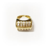 Vertical CZ Crystal Cell Yellow Gold Ring (18K)