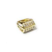 Vertical CZ Crystal Cell Yellow Gold Ring (18K)