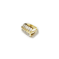 Vertical CZ Crystal Cell Yellow Gold Ring (18K)
