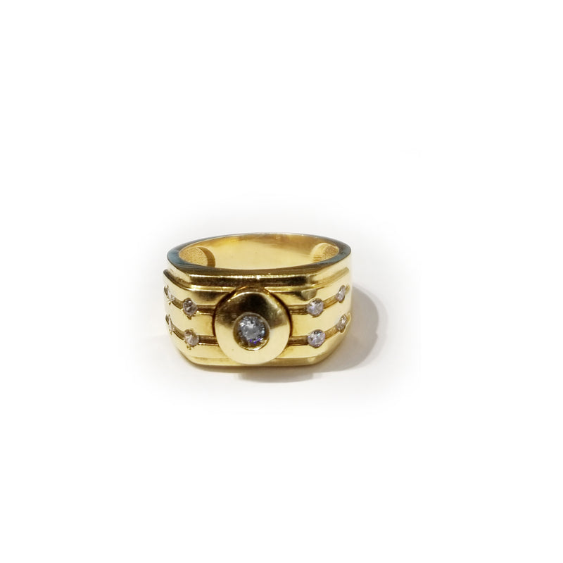 Seven CZ Crystal Yellow Gold Ring