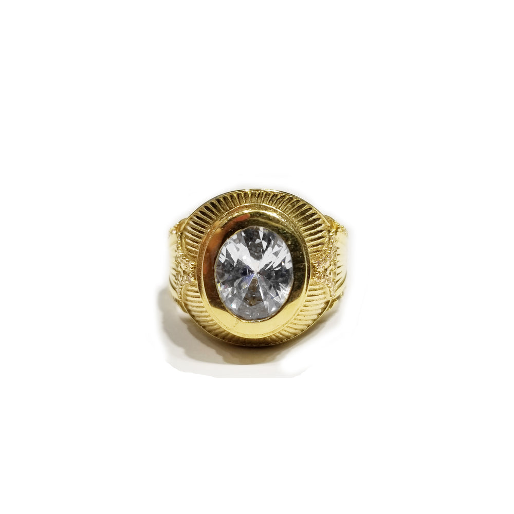 Large CZ Crystal Yellow Gold Ring (14K)