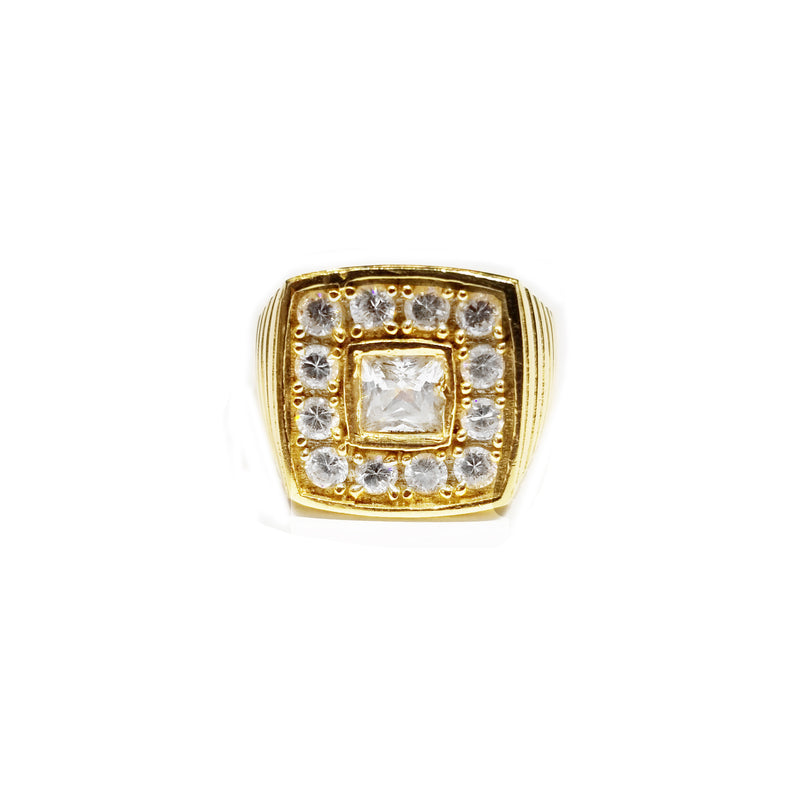 Iced Out Yellow Gold CZ Crystal Cell Ring (14K)