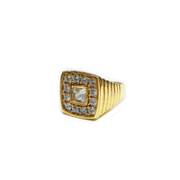Iced Out Yellow Gold CZ Crystal Cell Ring (14K)