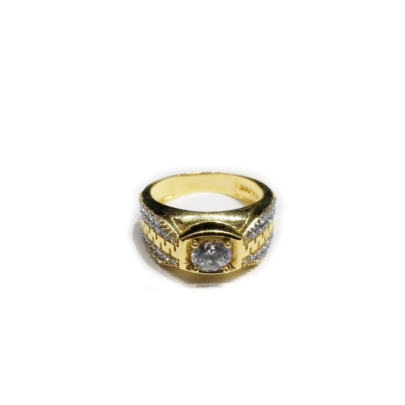 CZ Crytal Banded Yellow Gold Ring (18K)