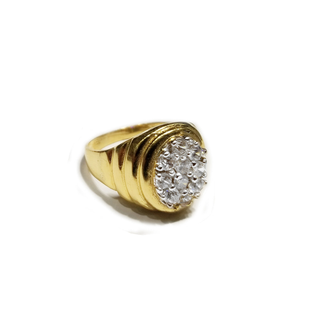 Large CZ Crytal Cocktail Oval Yellow Ring (18K)