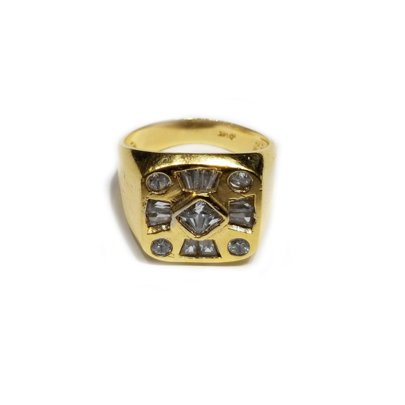 Iced Out CZ Crystals Yellow Gold Ring (14K)