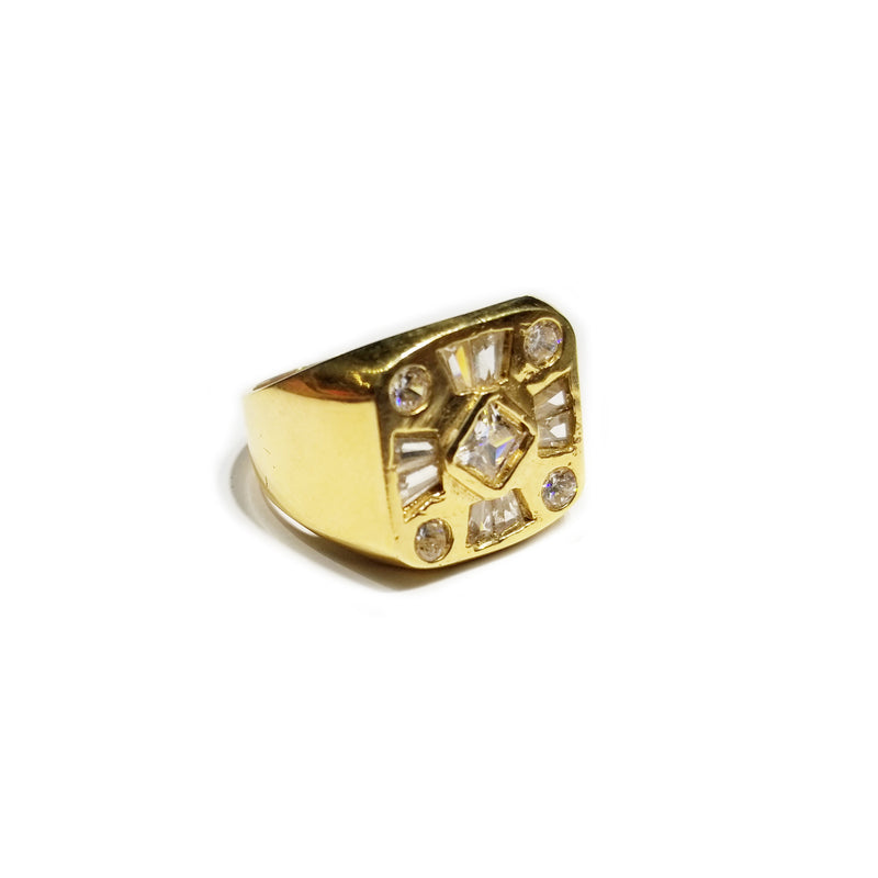 Iced Out CZ Crystals Yellow Gold Ring (14K)