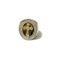 Halo Pave Cross CZ Ring (14K)