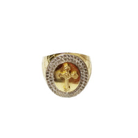 Halo Pave Cross CZ Ring (14K)