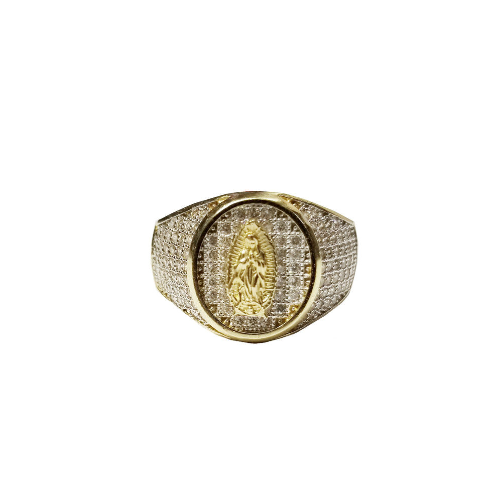 Iced-Out Virgin Mary CZ Ring (14K)