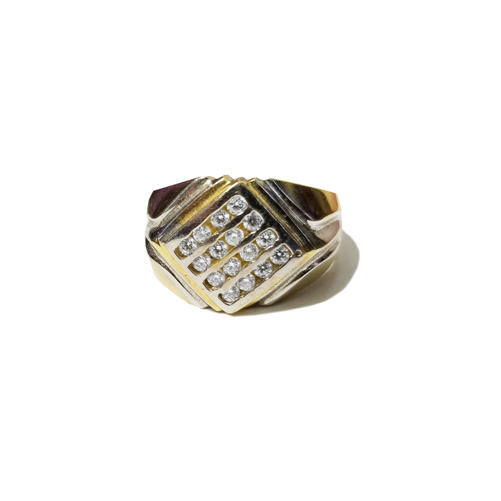 Diagonal CZ Crystals Two-Toned Gold Ring (14K)