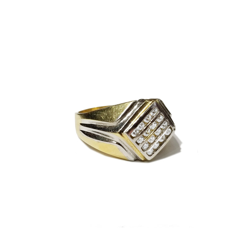 Diagonal CZ Crystals Two-Toned Gold Ring (14K)