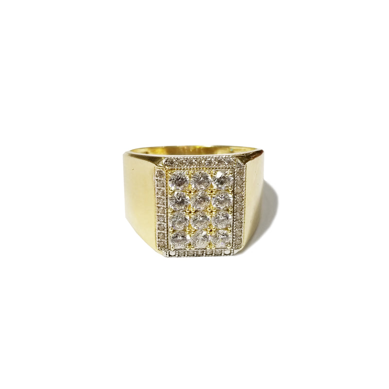 Iced Out CZ Cocktail Block Yellow Gold Ring (14K)