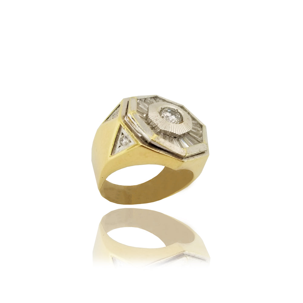 Octagon Large CZ CrystalTwo-Toned Gold Ring (14K)