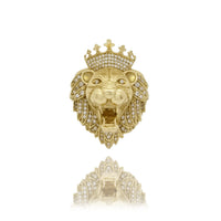 Cubic Zirconia (CZ) Crowned Lion (King of Jungle) Yellow Gold Ring (14K)