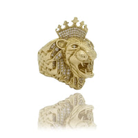 Cubic Zirconia (CZ) Crowned Lion (King of Jungle) Yellow Gold Ring (14K)
