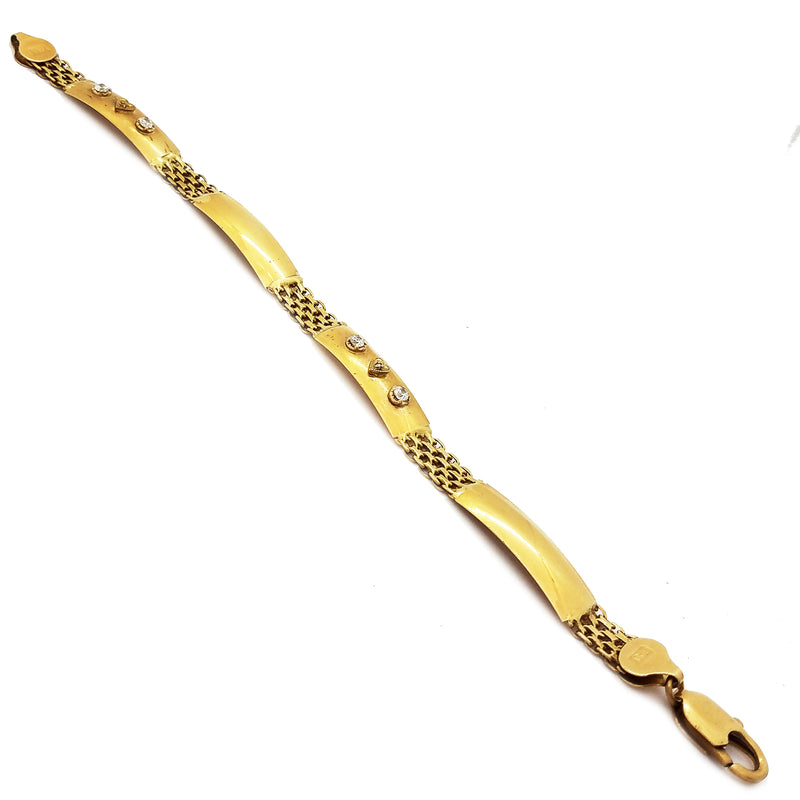 CZ Mesh & Curved Bar Yellow Gold Bracelet (14K)