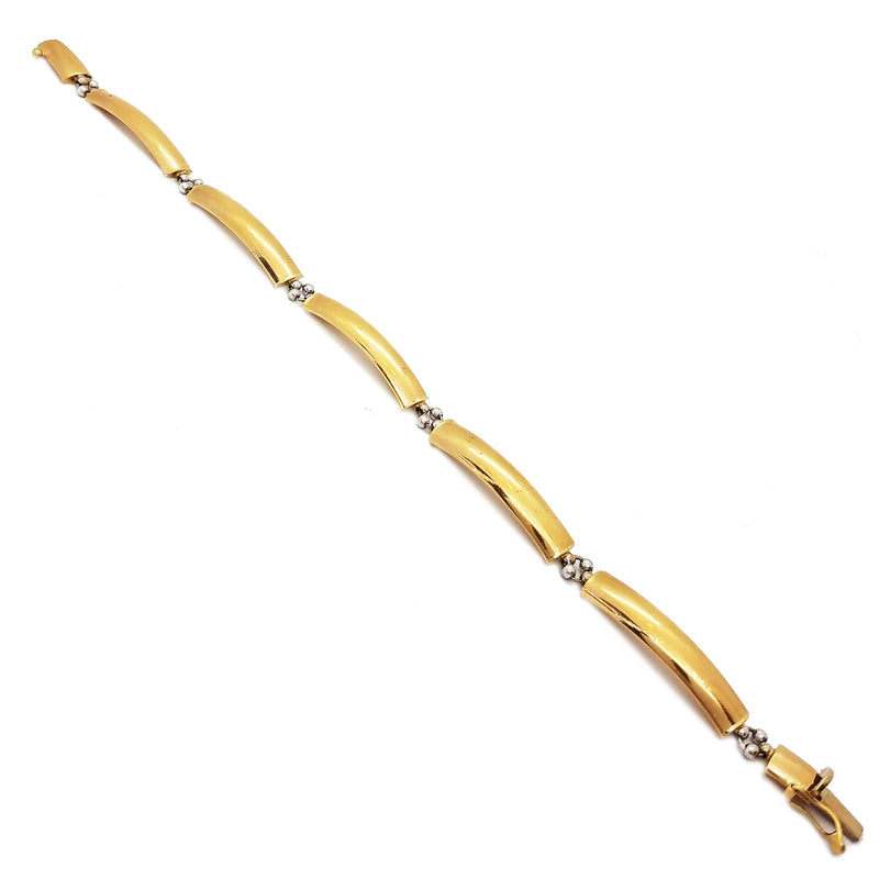 Curved Yellow Gold Bar and Bead Bracelet (14K)