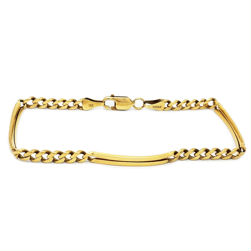 Italian Cuban With Yellow Gold Curved Bars Bracelet (14K)