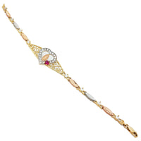 Kub Zirkon (CZ) Məryəm Məryəm Ürəkli Üç Rəngli Qızıl Qolbaq (14K).